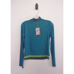Simon Miller | NWT Teal Green Mesh High Neck Long Sleeve 90s Y2K Top Size Small